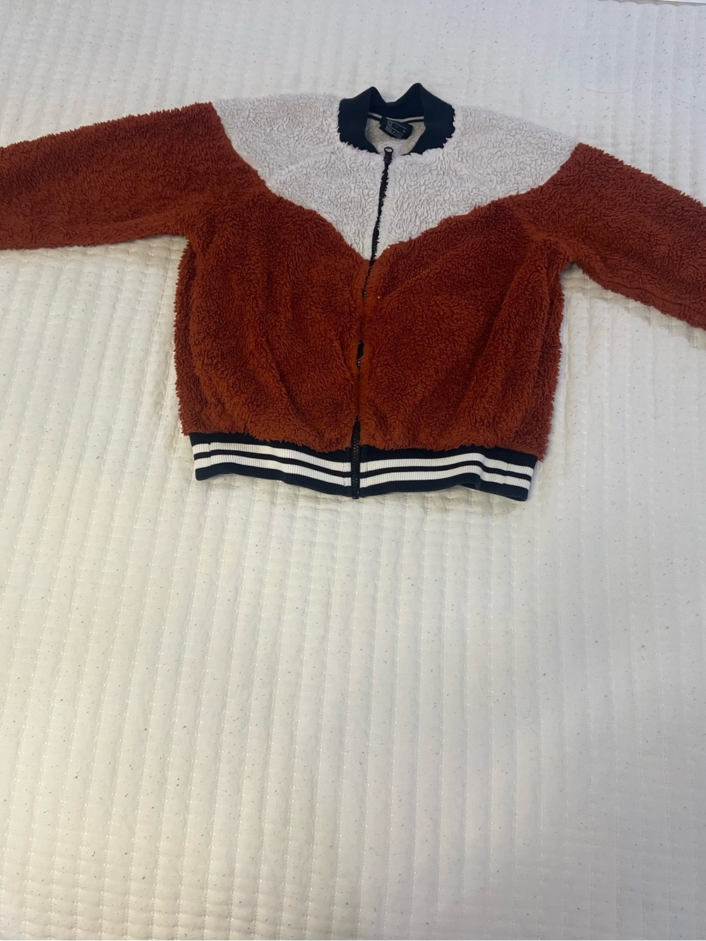 Nike Rust Orange and White Sherpa Bomber Jacket with Black Trim